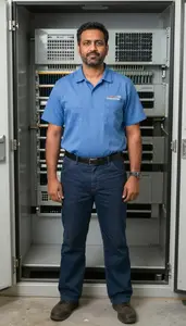 Male Private Branch Exchange Pbx Installer And Repairer Stock Photo