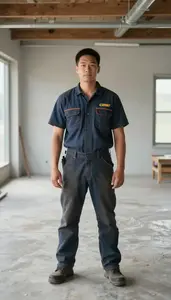 Male Cork Insulation Installer Stock Photo