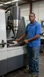 Male Plastic Thread Milling Machine Setup Operator Professional Stock Image