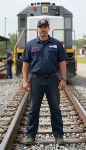 Male Railroad Brake Operator Stock Photo