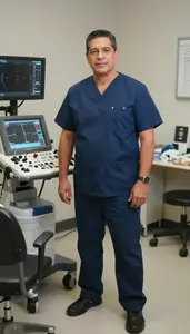 Male Registered Diagnostic Medical Sonographer Professional Stock Photo