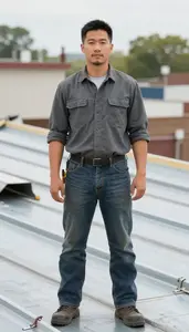 Male Sheet Metal Roofer Professional Stock Image