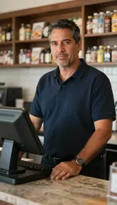 Male Snack Bar Cashier Professional Stock Photo