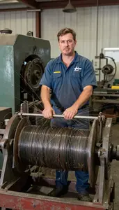 Male Wire Winding Machine Tender Portrait Stock Photo