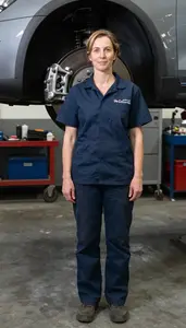 Female Automotive Brake Technician Professional Stock Image