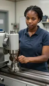 Female Metal Rotary Head Milling Machine Setup Operator Professional Stock Image