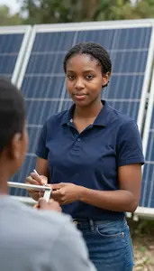 Female Solar Thermal Installer Professional Stock Image