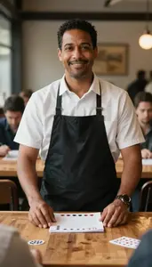 Male Card Table Attendant Stock Photo