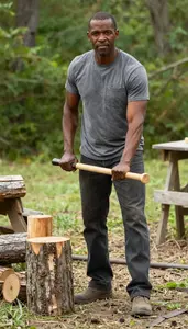 Male Log Cutter Stock Photo