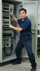 Male Private Branch Exchange Pbx Installer And Repairer Professional Stock Photo
