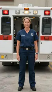 Female Ambulance Driver Paramedic Professional Stock Photo