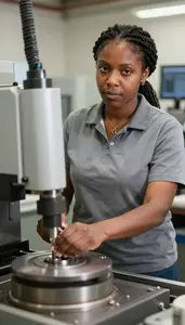 Female Computer Numerically Controlled Cnc Shot Peening Operator Portrait Stock Photo