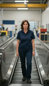 Female Escalator Installer Stock Photo