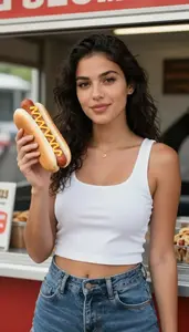 Female Hot Dog Vender Stock Photo