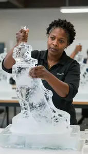 Female Ice Sculptor Portrait Stock Photo