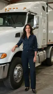 Female Log Truck Tractor Trailer Driver Professional Stock Photo