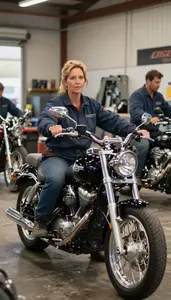 Female Motorcycle Technician Professional Stock Image