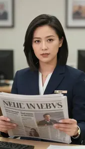 Female Newspaper Correspondent Stock Photo