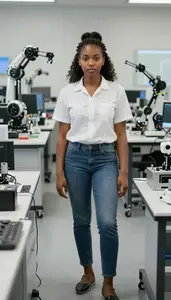 Female Robotics Testing Technician Portrait Stock Photo