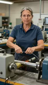 Female Wire Winding Machine Tender Professional Stock Photo