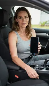 Female Auto Phone Installer Stock Photo