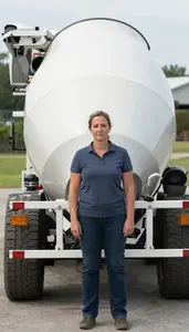 Female Concrete Mixer Driver Stock Photo