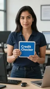 Female Credit Checker Portrait Stock Photo