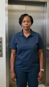 Female Elevator Adjuster Stock Photo