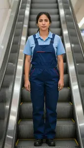 Female Escalator Service Mechanic Stock Photo