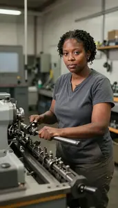 Female Manual Lathe Machinist Portrait Stock Photo