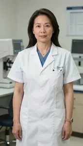 Female Nuclear Cardiology Technologist Professional Stock Image