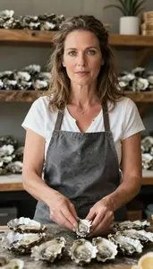 Female Oyster Buyer Portrait Stock Photo