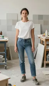 Female Resilient Tile Installer Portrait Stock Photo