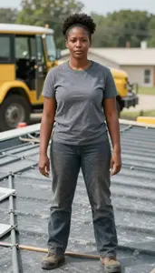 Female Slate Roofer Helper Portrait Stock Photo