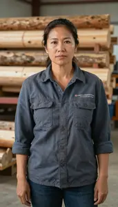 Female Timber Harvester Operator Stock Photo