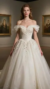 strapless open back dress Princess Court Train Lace Tulle Gothic Modest Wedding Dress COCOMELODY LD4622, 60 Days / As Picture:Champagne / Custom Size main image 1