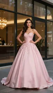 Anglo Woman Stunning Woman Woman Wearing Pink Ball Gown Rich