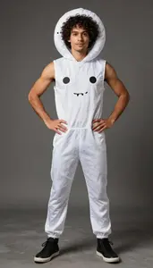 Central European In Mid 20s With Slim Fit Curly Hair Wearing Moon Costume Wearing Footwear Standing 