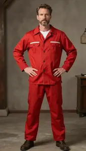 European Mature Man Wearing Penal Laborer Costume Vintage Style In Red With Standing With Confident 