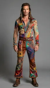 Theatrical Light Skinned In Colorful Hippy Costume