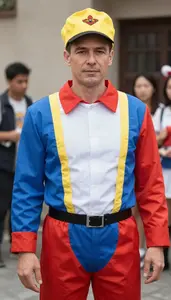 Engaging Central European In Colorful Postman Costume