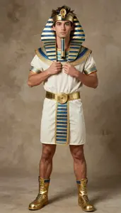 Man In Early 20s Wearing Detailed Pharaoh Costume
