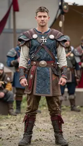 Man In Mid 20s Detailed Colorful Viking Warrior Costume