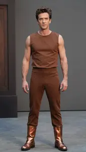 Man In Mid 30s Striking Wood Carver Costume