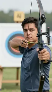 Archery Compound Archer Wearing Archery Shirt Precise Aiming