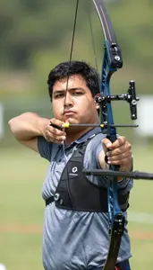 Archery Compound Archer Wearing Archery Shirt Determined