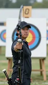 Archery Compound Archer Wearing Quiver Posing Celebrating