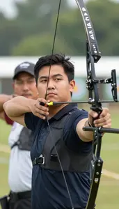 Archery Recurve Archer Wearing Arm Guard Focused Focusing