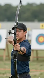 Archery Traditional Archer Wearing Quiver Calm Aiming