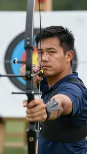Archery Traditional Archer Wearing Precise Focusing